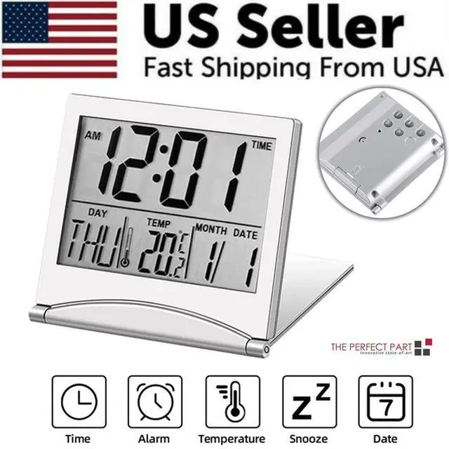 Alt view image 2 of 7 - Digital Travel Alarm Clock Foldable Temperature LCD Clock Compact Desk Timer New