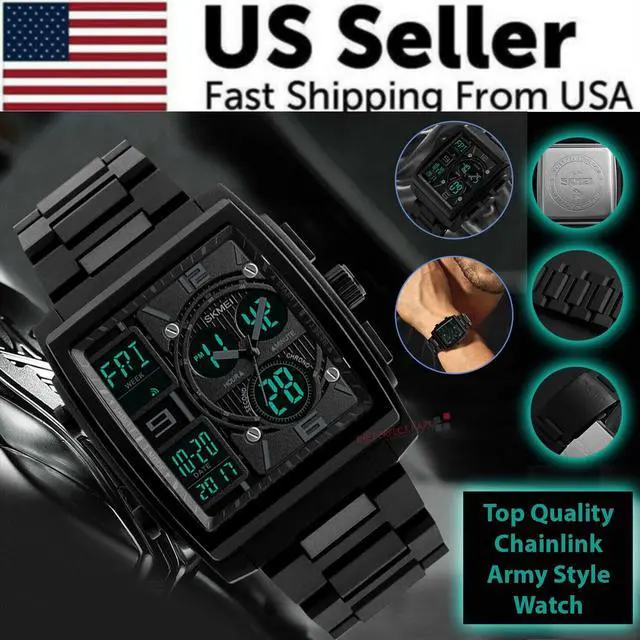 Alt view image 2 of 7 - Chronograph Men's Digital Army Military Sport Quartz Analog Waterproof Watch US