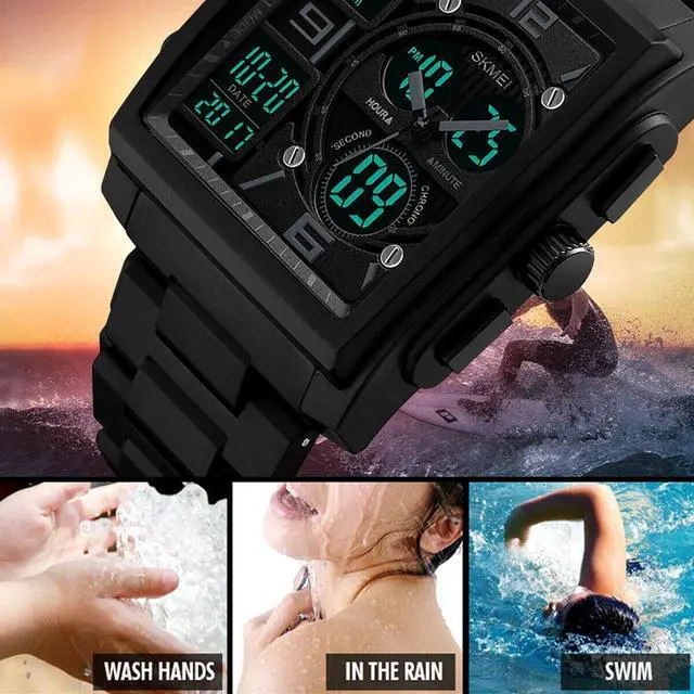 Alt view image 4 of 7 - Chronograph Men's Digital Army Military Sport Quartz Analog Waterproof Watch US