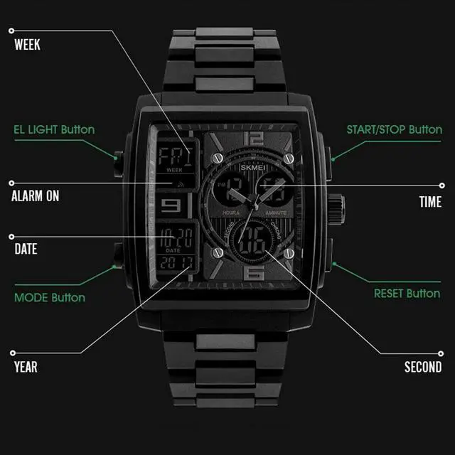 Alt view image 6 of 7 - Chronograph Men's Digital Army Military Sport Quartz Analog Waterproof Watch US