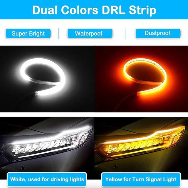 Alt view image 3 of 7 - 2 x 60CM Slim Amber Sequential Flexible LED DRL Turn Signal Strip For Headlight