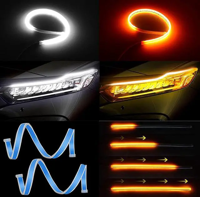 Alt view image 4 of 7 - 2 x 60CM Slim Amber Sequential Flexible LED DRL Turn Signal Strip For Headlight