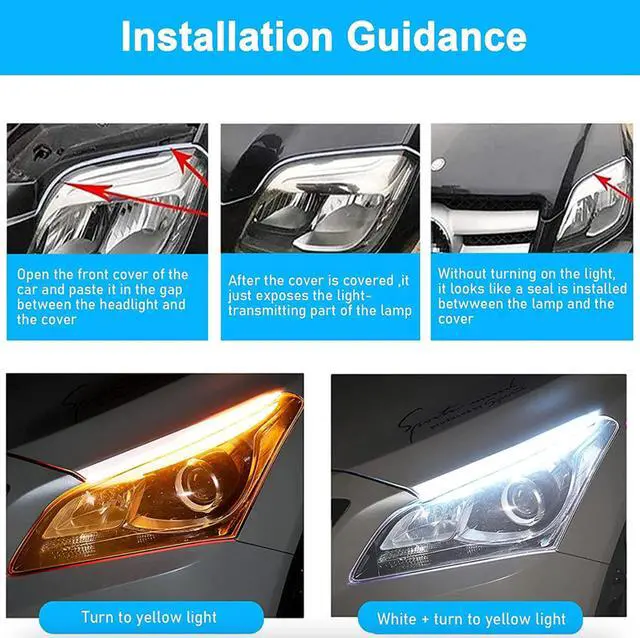 Alt view image 6 of 7 - 2 x 60CM Slim Amber Sequential Flexible LED DRL Turn Signal Strip For Headlight