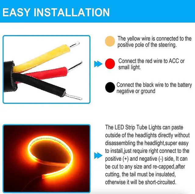 Alt view image 7 of 7 - 2 x 60CM Slim Amber Sequential Flexible LED DRL Turn Signal Strip For Headlight