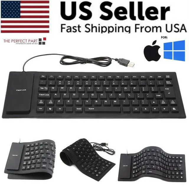 Alt view image 2 of 7 - Waterproof Silicone Keyboard Foldable Flexible USB Dustproof DirtProof Full Size