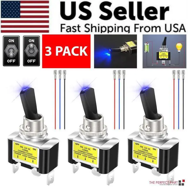 Alt view image 2 of 7 - 3Pcs 12V 30A Blue LED Light Toggle Rocker ON/OFF Switch 3Pin Marine Car Boat ATV