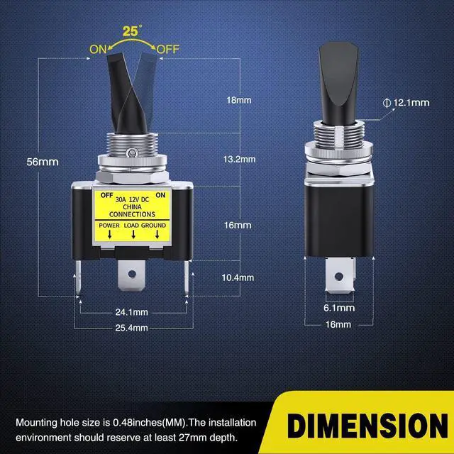 Alt view image 4 of 7 - 3Pcs 12V 30A Blue LED Light Toggle Rocker ON/OFF Switch 3Pin Marine Car Boat ATV