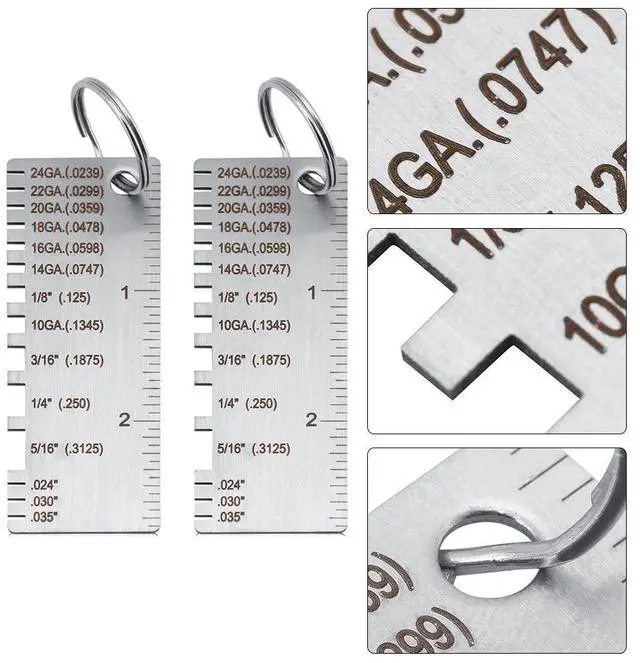 Main image of 2PCS Thickness Gage Sheet Metal Gauge Measuring Tool Wire Gauge Stainless Steel