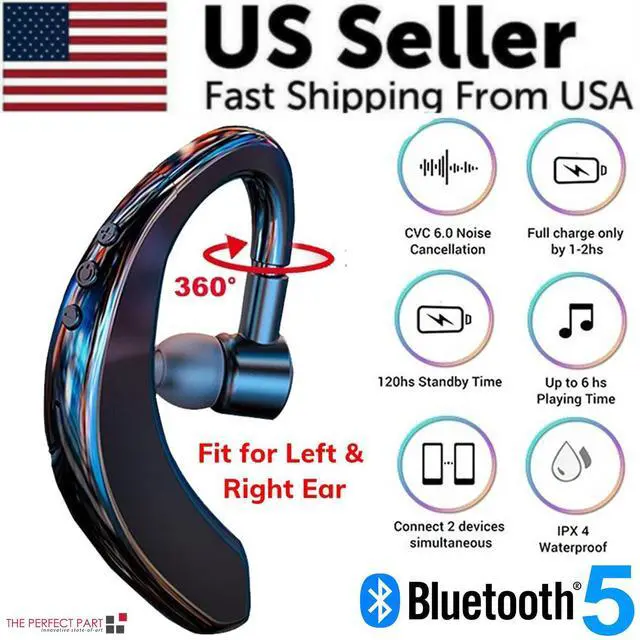 Alt view image 2 of 7 - Wireless Bluetooth 5.0 Earpiece Headset Driving Trucker Earbuds Noise Cancelling