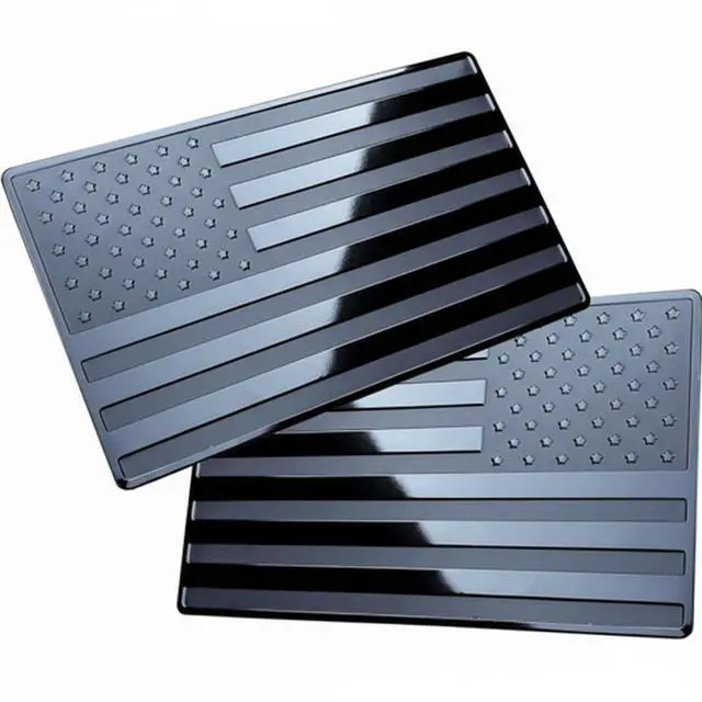 Main image of 2PCS Metal USA Flag Sticker American Car Truck Decal Emblem Black