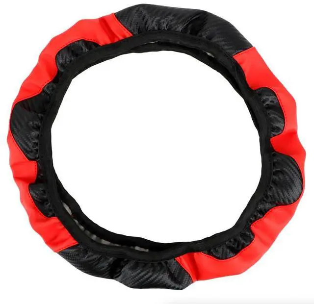 Main image of Car Steering Wheel Cover Red Black Leather Anti-slip For 15"/38cm Carbon Fiber