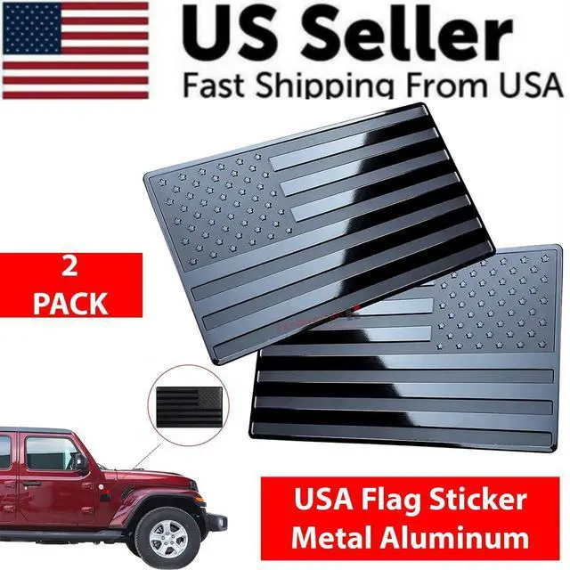 Alt view image 2 of 7 - 2PCS Metal USA Flag Sticker American Car Truck Decal Emblem Black