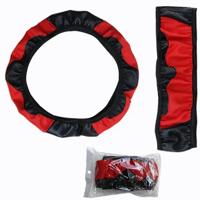 Alt view image 5 of 7 - Car Steering Wheel Cover Red Black Leather Anti-slip For 15"/38cm Carbon Fiber