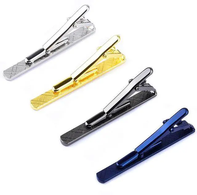 Main image of 4PCS Mens Stainless Steel Tie Clip Necktie Bar Clasp Clamp Pin Gold Black Silver