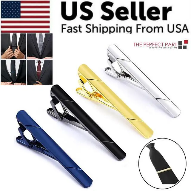 Alt view image 2 of 7 - 4PCS Mens Stainless Steel Tie Clip Necktie Bar Clasp Clamp Pin Gold Black Silver