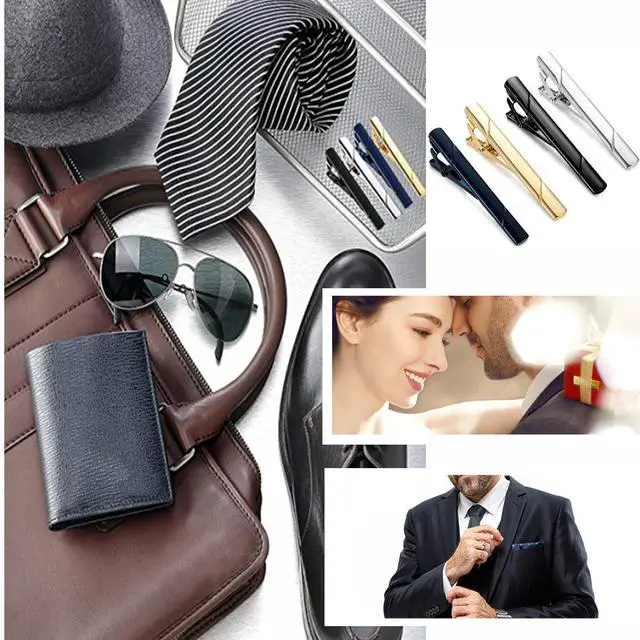 Alt view image 4 of 7 - 4PCS Mens Stainless Steel Tie Clip Necktie Bar Clasp Clamp Pin Gold Black Silver