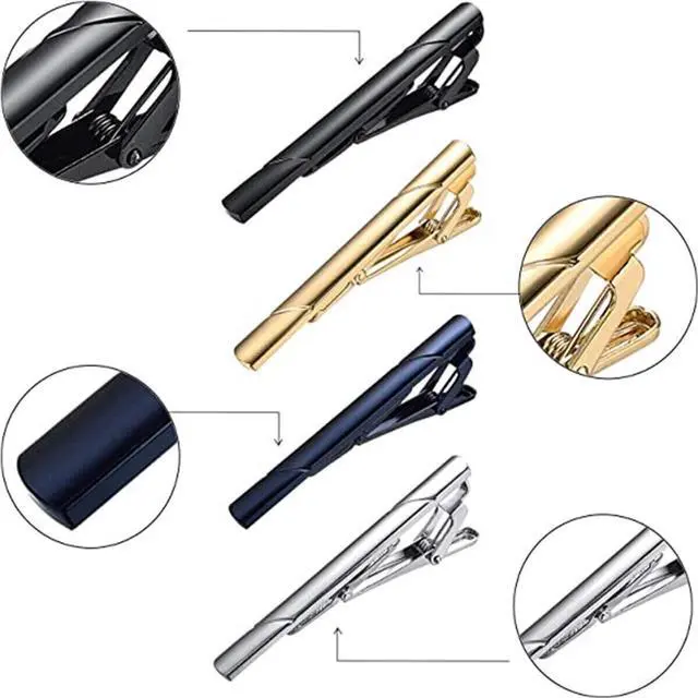 Alt view image 5 of 7 - 4PCS Mens Stainless Steel Tie Clip Necktie Bar Clasp Clamp Pin Gold Black Silver