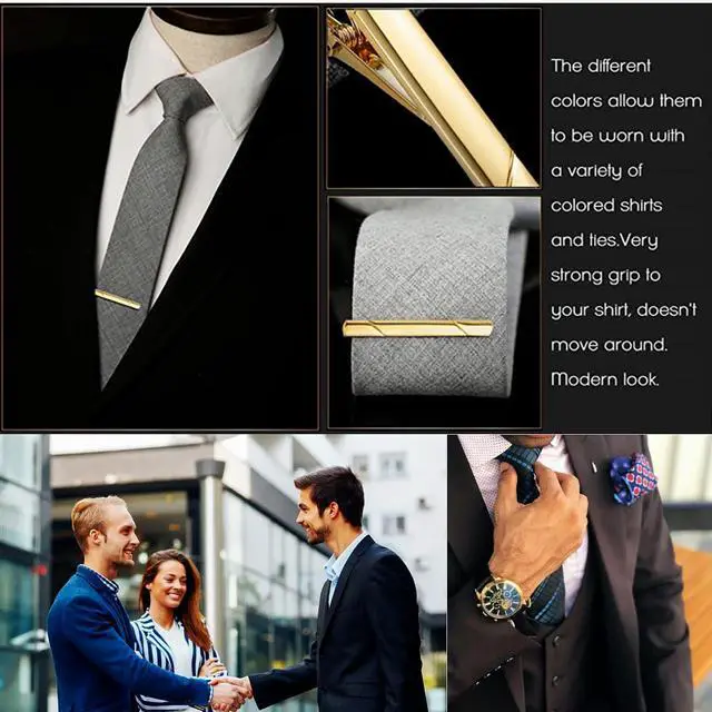 Alt view image 6 of 7 - 4PCS Mens Stainless Steel Tie Clip Necktie Bar Clasp Clamp Pin Gold Black Silver