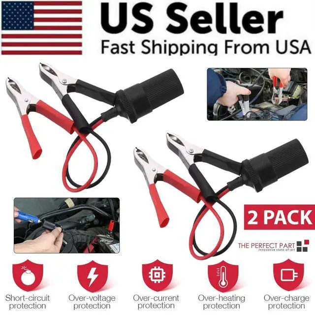 Alt view image 2 of 7 - 2PCS Car Battery Alligator Clamp Clip Cigarette Lighter Power Adapter Socket 12V