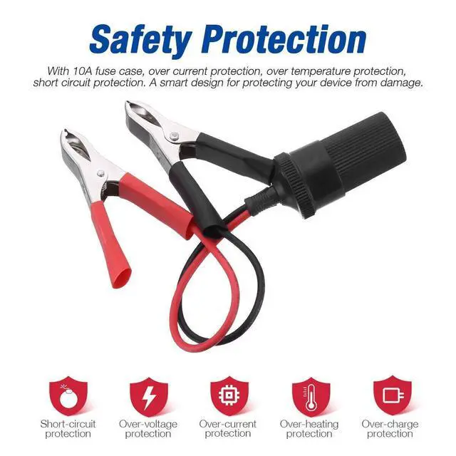 Alt view image 5 of 7 - 2PCS Car Battery Alligator Clamp Clip Cigarette Lighter Power Adapter Socket 12V