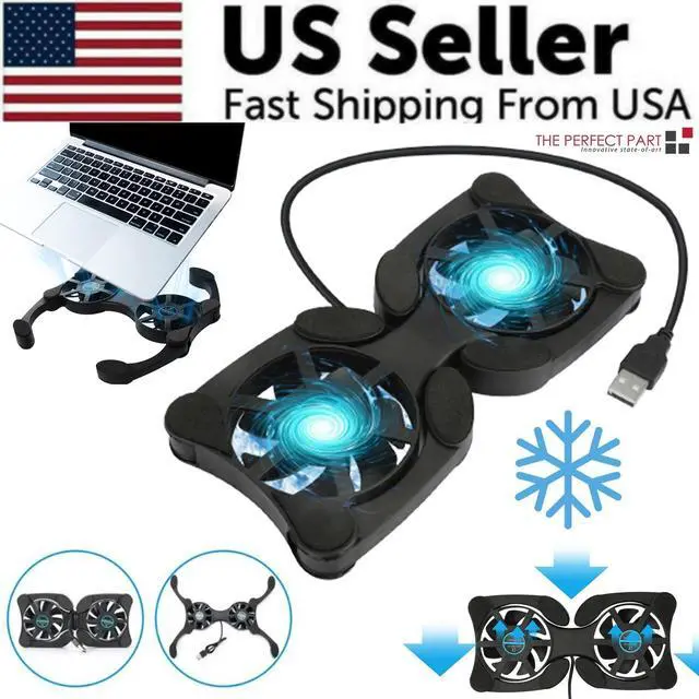 Alt view image 2 of 7 - Dual USB Cooling Fan Pad Foldable Slim Fans Cooler Stand For Laptop PC Notebook