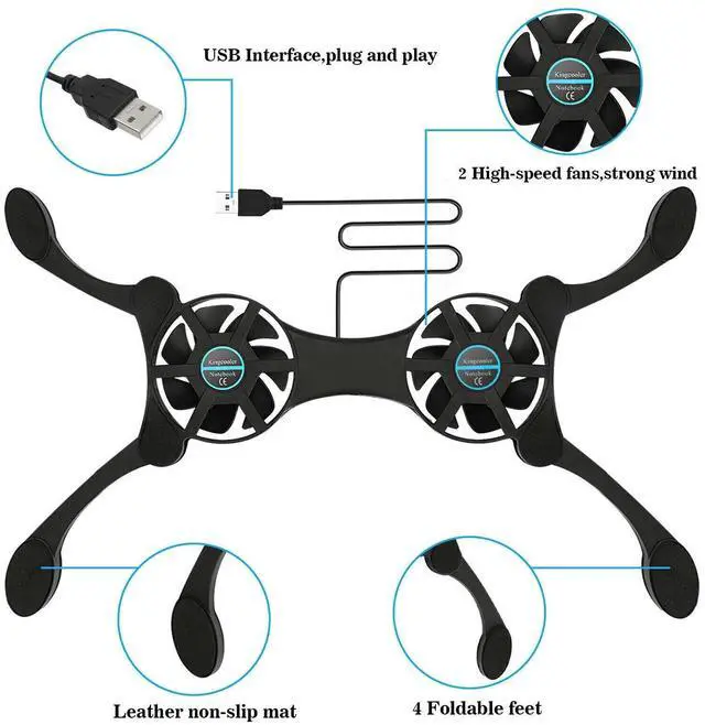 Alt view image 3 of 7 - Dual USB Cooling Fan Pad Foldable Slim Fans Cooler Stand For Laptop PC Notebook