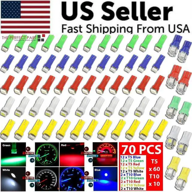 Alt view image 2 of 7 - 70PCS T5 T10 5050-SMD LED Speedometer Instrument Gauge Cluster Dash Light Bulbs