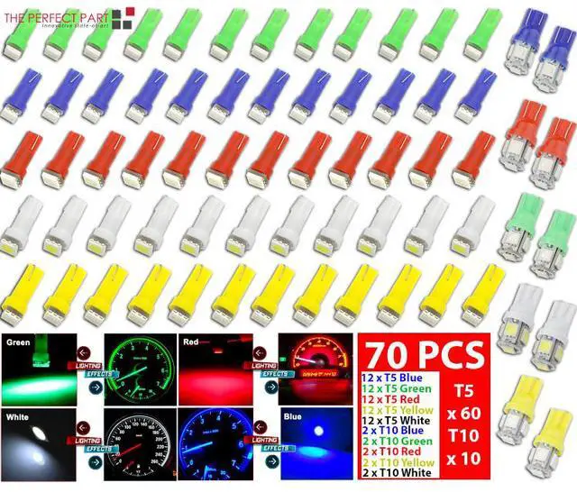 Alt view image 3 of 7 - 70PCS T5 T10 5050-SMD LED Speedometer Instrument Gauge Cluster Dash Light Bulbs