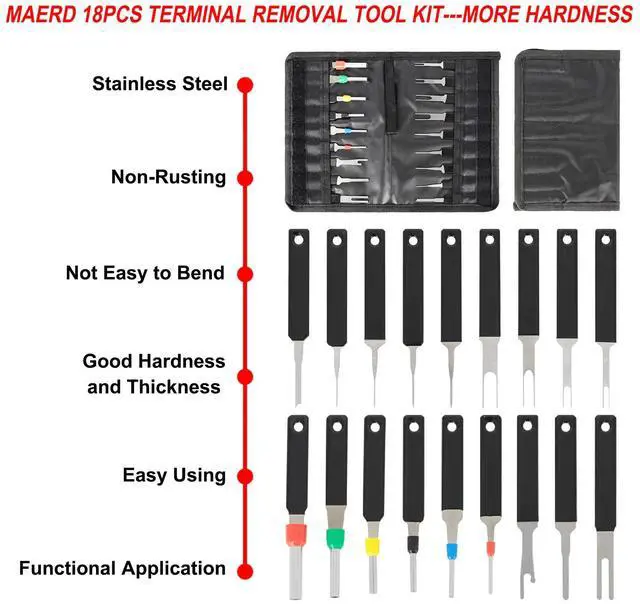 Alt view image 6 of 7 - 18Pcs Heavy Duty Thick Car Terminal Removal Kit Wire Connector Pin Release Tool