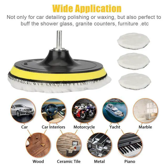 Alt view image 6 of 7 - 5PCS 6" Buffing Polishing Pad Wool Wheel Mop Kit For Car Polisher Drill Adapter