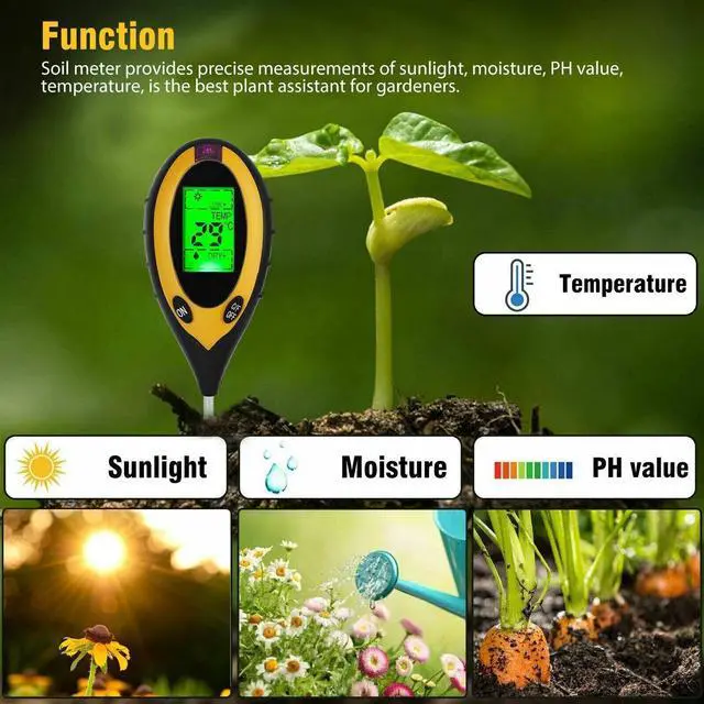 Alt view image 4 of 7 - 4 In 1 LCD Digital Soil Tester PH Water Moisture Temperature Sunlight Plant Test