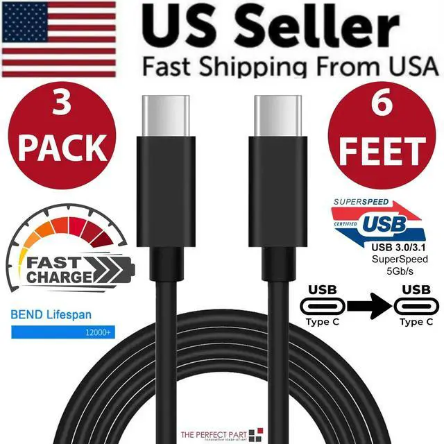 Alt view image 2 of 7 - 3 Pack 6FT USB-C to USB-C Cable Fast Charge Type C Charging Cord Rapid Charger