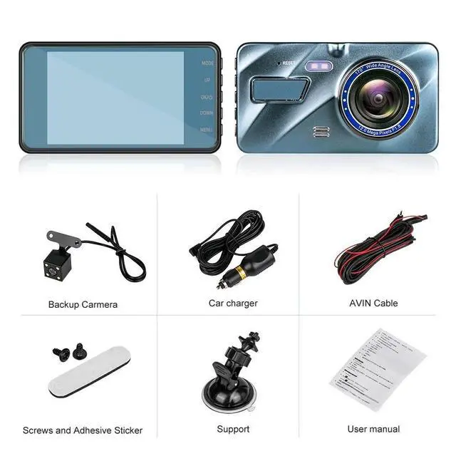 Alt view image 7 of 7 - HD 1080P Car Dual Lens Dash Cam 4" DVR Recorder Front & Rear Camera Night Vision