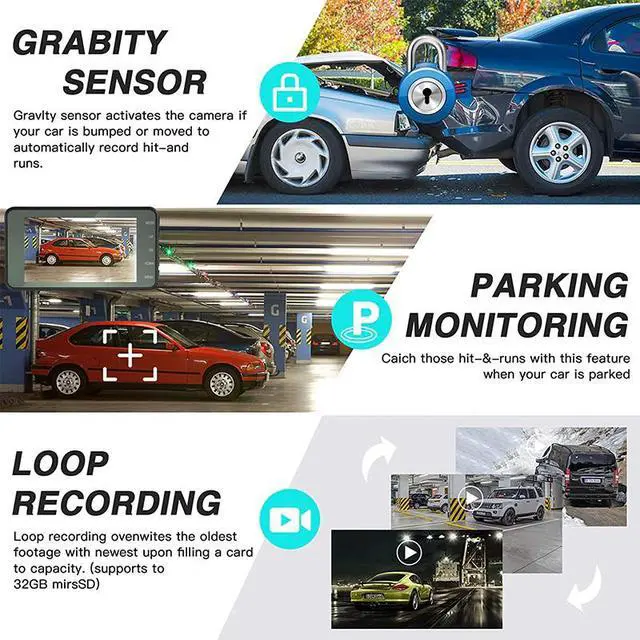 Alt view image 4 of 7 - HD 1080P Car Dual Lens Dash Cam 4" DVR Recorder Front & Rear Camera Night Vision