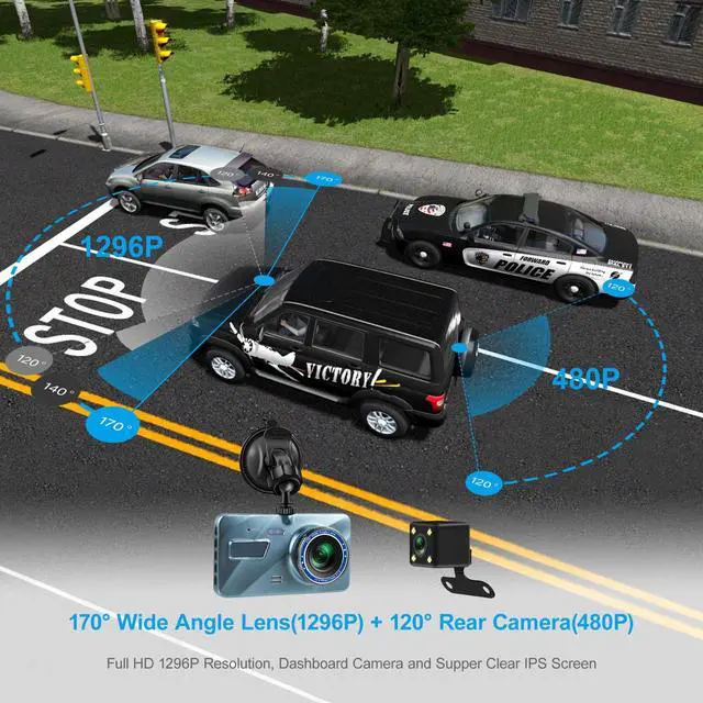 Alt view image 5 of 7 - HD 1080P Car Dual Lens Dash Cam 4" DVR Recorder Front & Rear Camera Night Vision