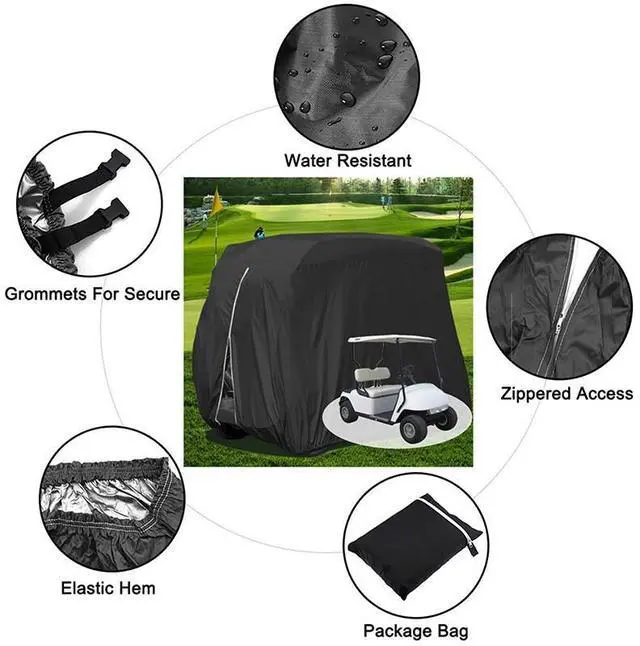 Alt view image 3 of 7 - Waterproof Golf Cart Cover Zipper 4 Passenger EZ GO Club Car Yamaha Elastic Hem