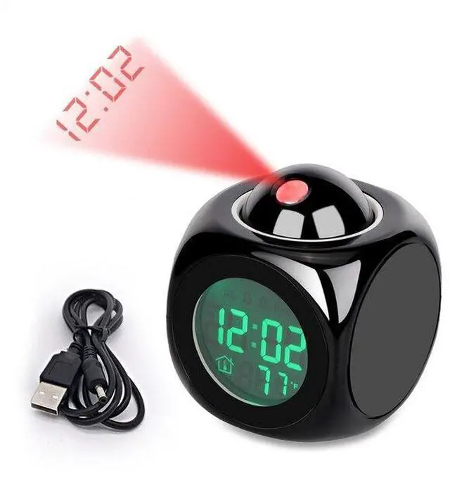 Main image of LED Projection Alarm Clock Digital LCD Display Voice Talking Weather Snooze USB