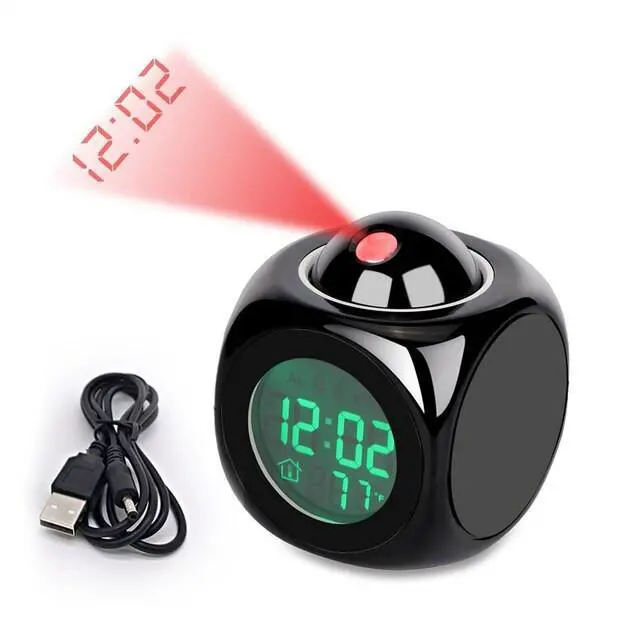 Alt view image 3 of 7 - LED Projection Alarm Clock Digital LCD Display Voice Talking Weather Snooze USB