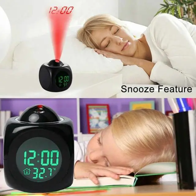Alt view image 4 of 7 - LED Projection Alarm Clock Digital LCD Display Voice Talking Weather Snooze USB