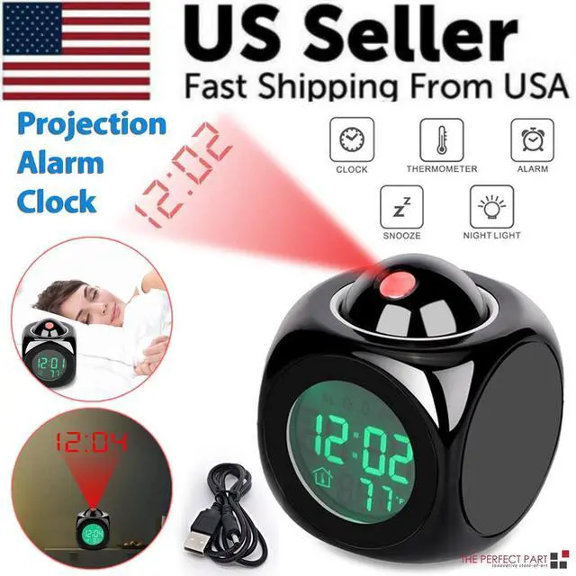Alt view image 2 of 7 - LED Projection Alarm Clock Digital LCD Display Voice Talking Weather Snooze USB