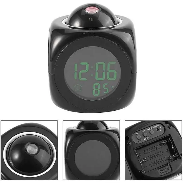 Alt view image 7 of 7 - LED Projection Alarm Clock Digital LCD Display Voice Talking Weather Snooze USB