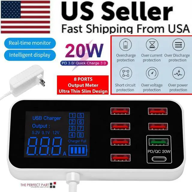 Alt view image 2 of 7 - Multi USB 8-Port Fast Desktop Hub Wall Charger Charging Station Quick Charge 3.0