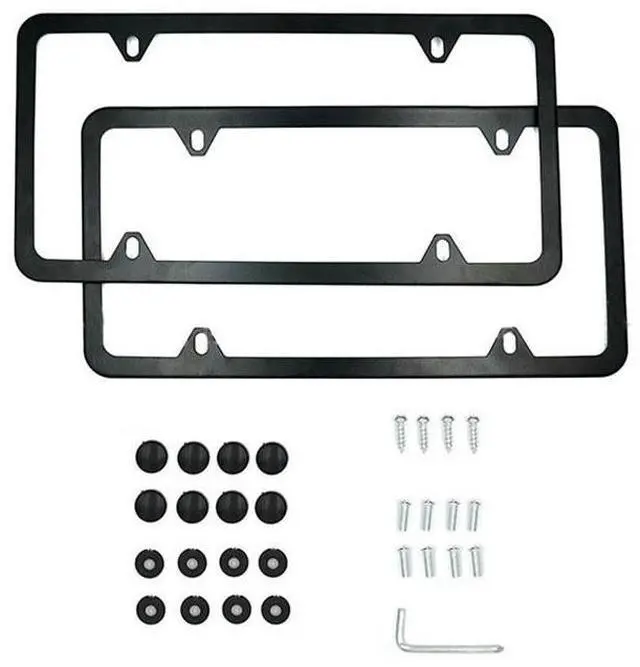 Alt view image 4 of 7 - 2x High Quality Stainless Steel Metal License Plate Frame Tag Cover Black New US