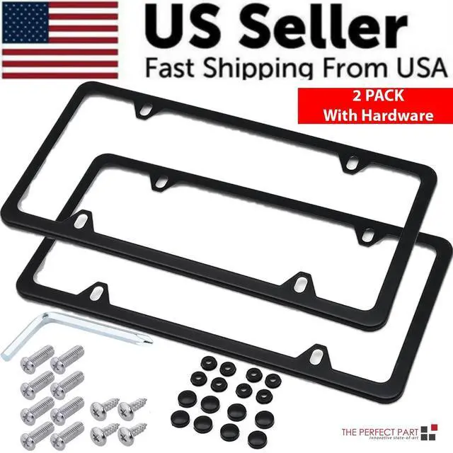 Alt view image 2 of 7 - 2x High Quality Stainless Steel Metal License Plate Frame Tag Cover Black New US