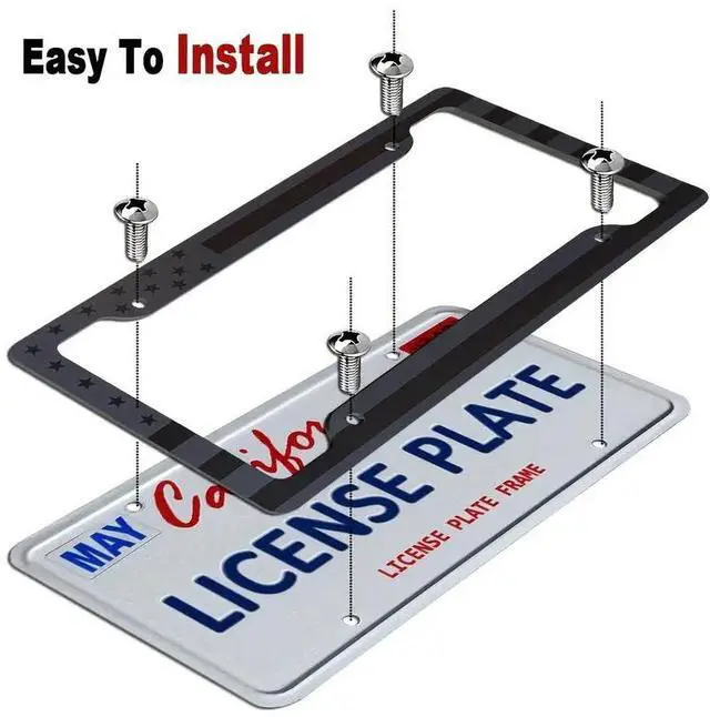 Alt view image 3 of 7 - 1X Black 3D USA American Flag License Plate Frame Holder Auto Car Tag Decal ABS