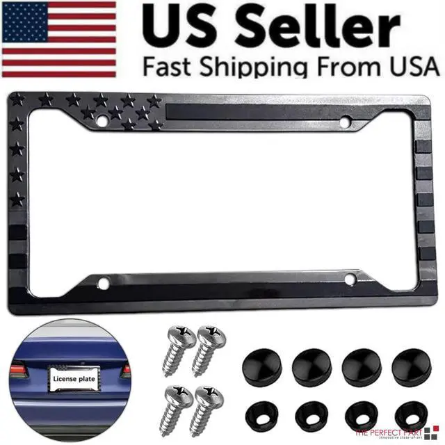 Alt view image 2 of 7 - 1X Black 3D USA American Flag License Plate Frame Holder Auto Car Tag Decal ABS