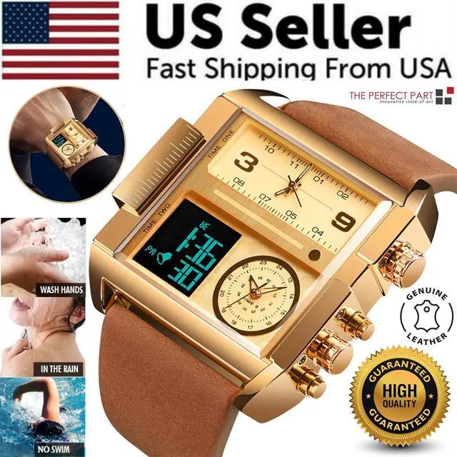 Alt view image 2 of 7 - SKMEI Men Watch Large Dial Digital Quartz Sport Stopwatch Leather Wristwatch New