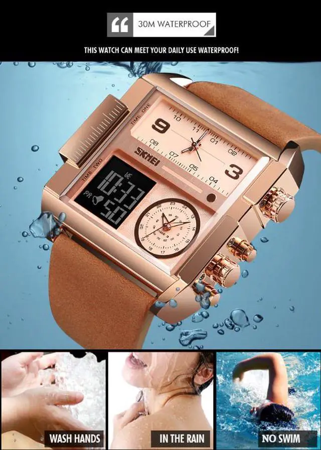 Alt view image 4 of 7 - SKMEI Men Watch Large Dial Digital Quartz Sport Stopwatch Leather Wristwatch New