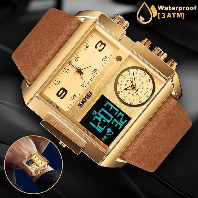 Alt view image 3 of 7 - SKMEI Men Watch Large Dial Digital Quartz Sport Stopwatch Leather Wristwatch New
