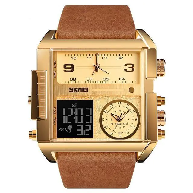 Alt view image 6 of 7 - SKMEI Men Watch Large Dial Digital Quartz Sport Stopwatch Leather Wristwatch New